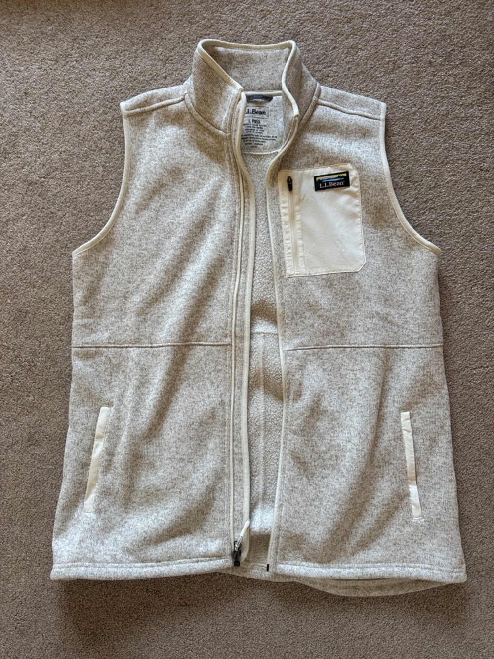 L.L. Bean Cream Heathered Fleece Vest
